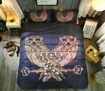 3D Two Owls 1043 Bed Pillowcases Quilt
