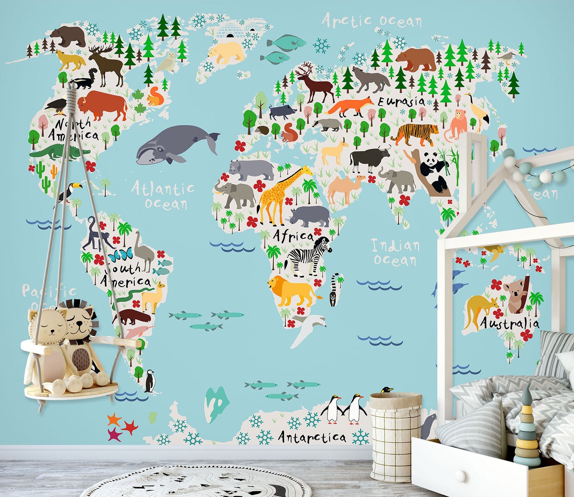 3D Animal Growth 2044 World Map Wall Murals Wallpaper AJ Wallpaper 2 