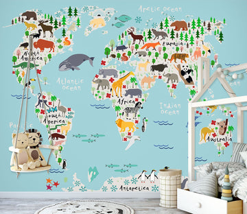 3D Animal Growth 2044 World Map Wall Murals Wallpaper AJ Wallpaper 2 