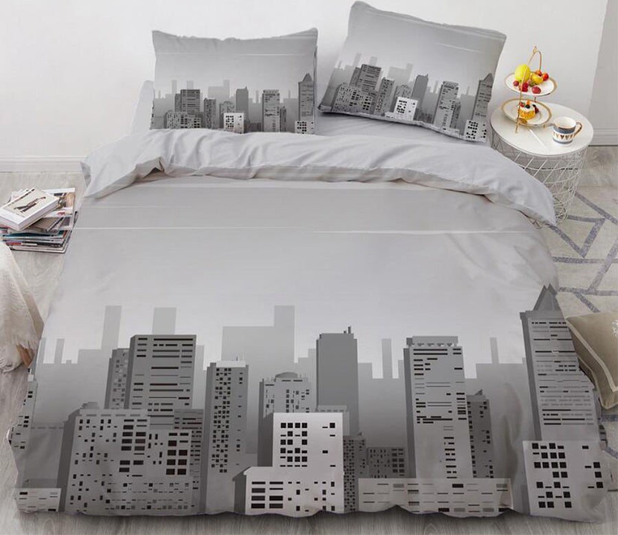 3D Gray City 11120 Bed Pillowcases Quilt