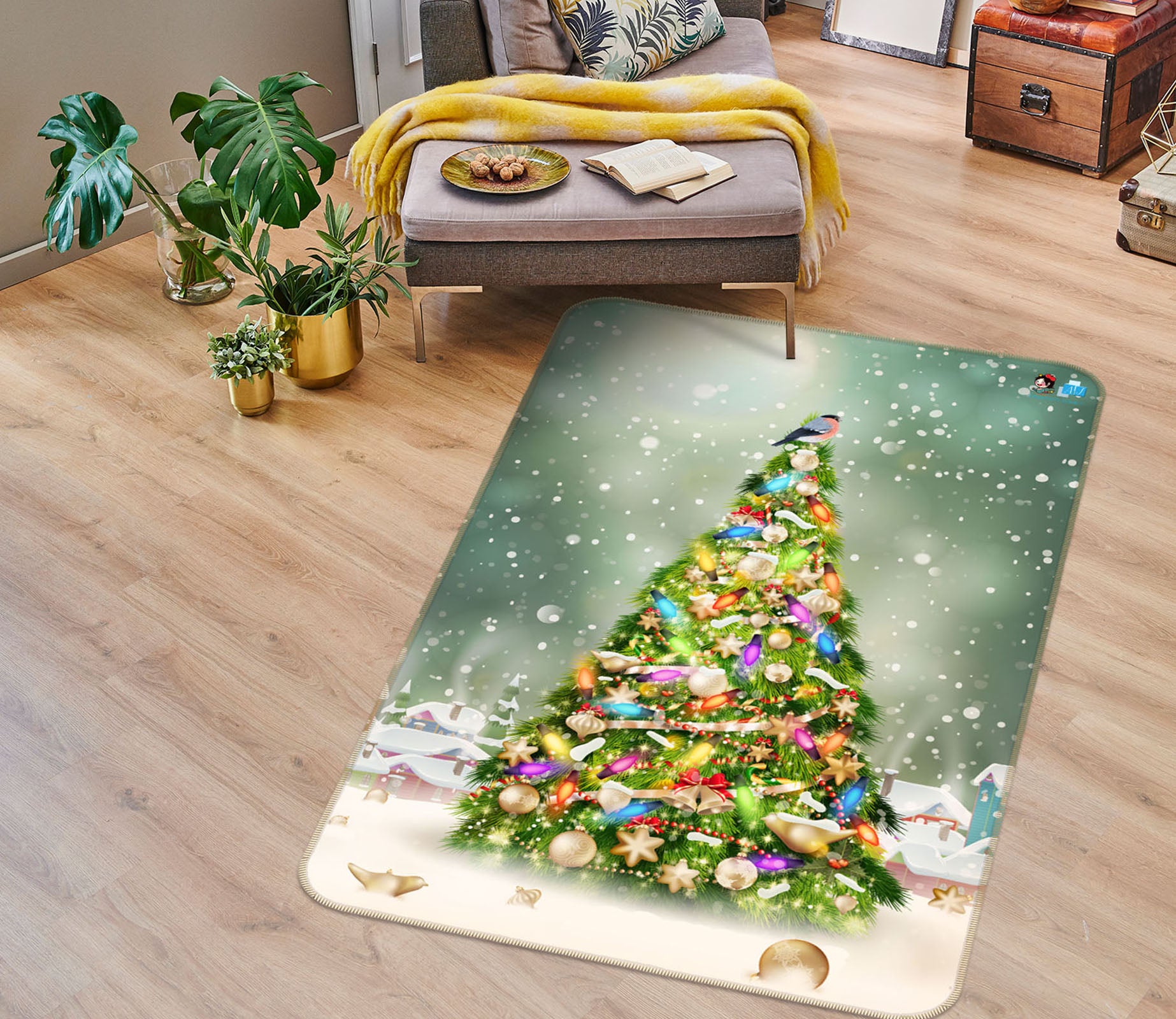 3D Color Tree 55138 Christmas Non Slip Rug Mat Xmas