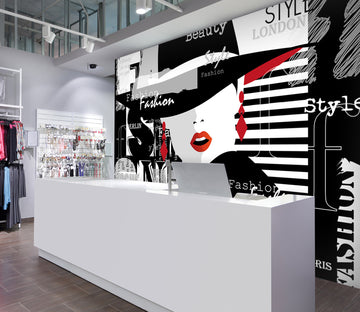 3D Woman Black Hat 135 Wall Murals