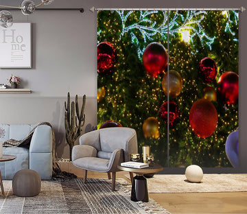 3D Red Golden Ball 52053 Christmas Curtains Drapes Xmas