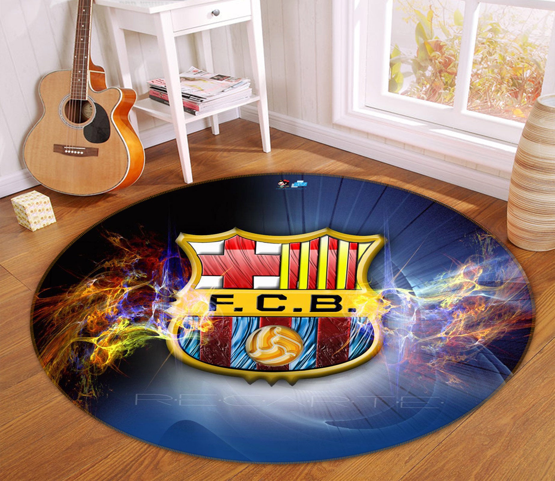3D Football Logo 73015 Round Non Slip Rug Mat
