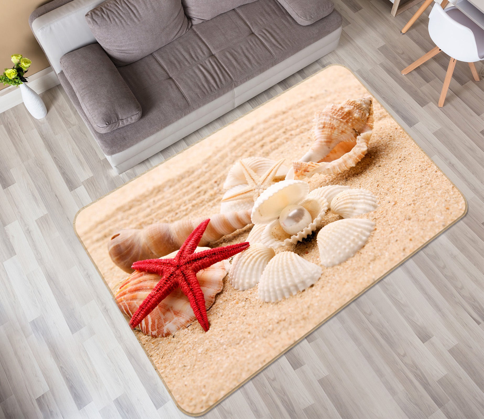 3D Beach Shell Starfish 65086 Non Slip Rug Mat