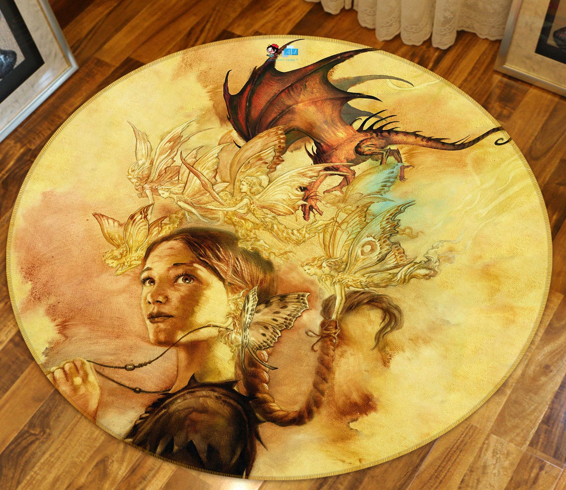 3D Elf Girl 6123 Ciruelo Rug Round Non Slip Rug Mat