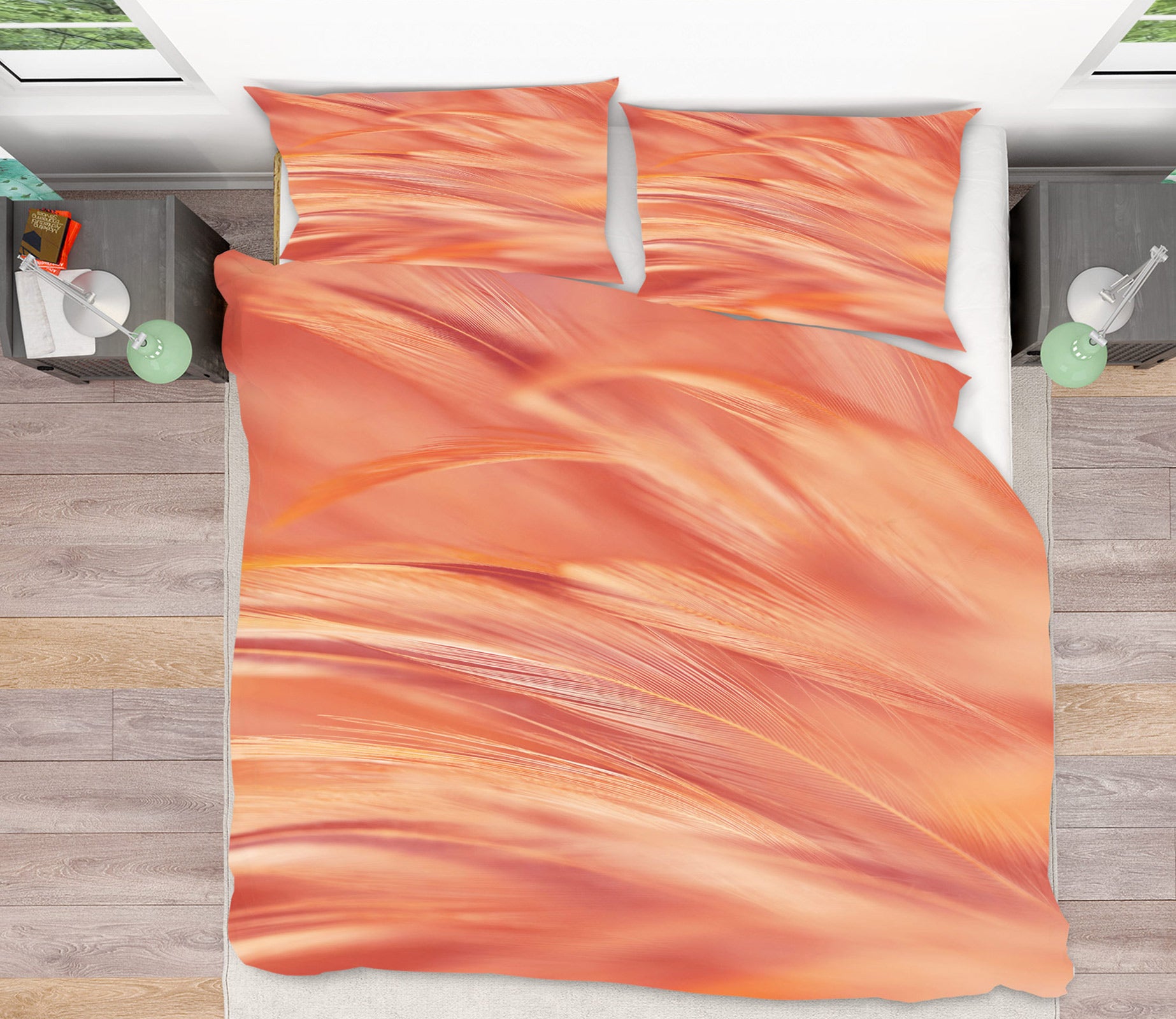 3D Orange Feather 60039 Bed Pillowcases Quilt