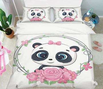 3D Pink Flower Panda 59056 Bed Pillowcases Quilt