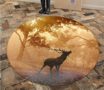 3D Forest Elk 055 Animal Round Non Slip Rug Mat Mat AJ Creativity Home 