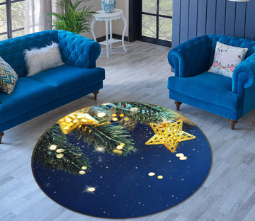 3D Five-Pointed Star Pendant 54157 Christmas Round Non Slip Rug Mat Xmas