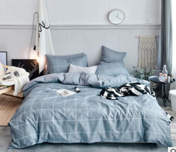 3D Light Blue Grid 15086 Bed Pillowcases Quilt