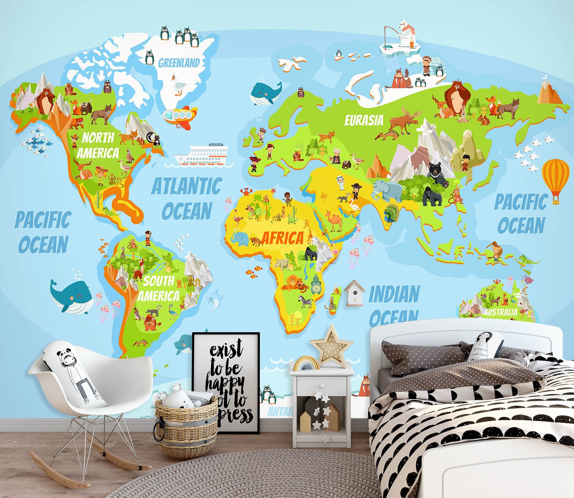 3D Animal Distribution 2065 World Map Wall Murals