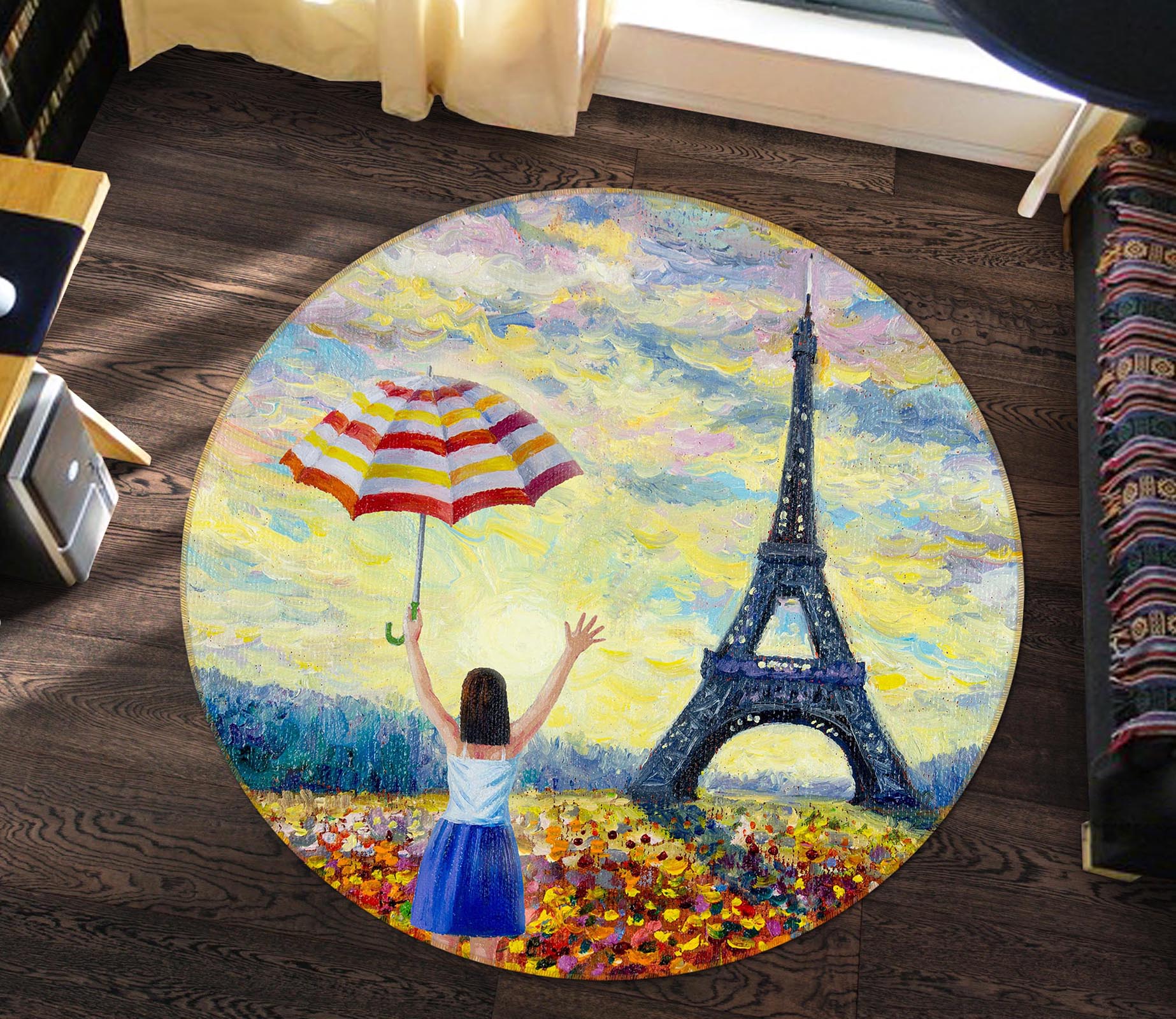 3D Flower Bush Iron Tower 71211 Round Non Slip Rug Mat