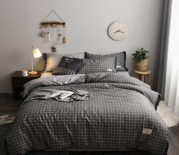 3D Dark Gray Small Grid 14023 Bed Pillowcases Quilt