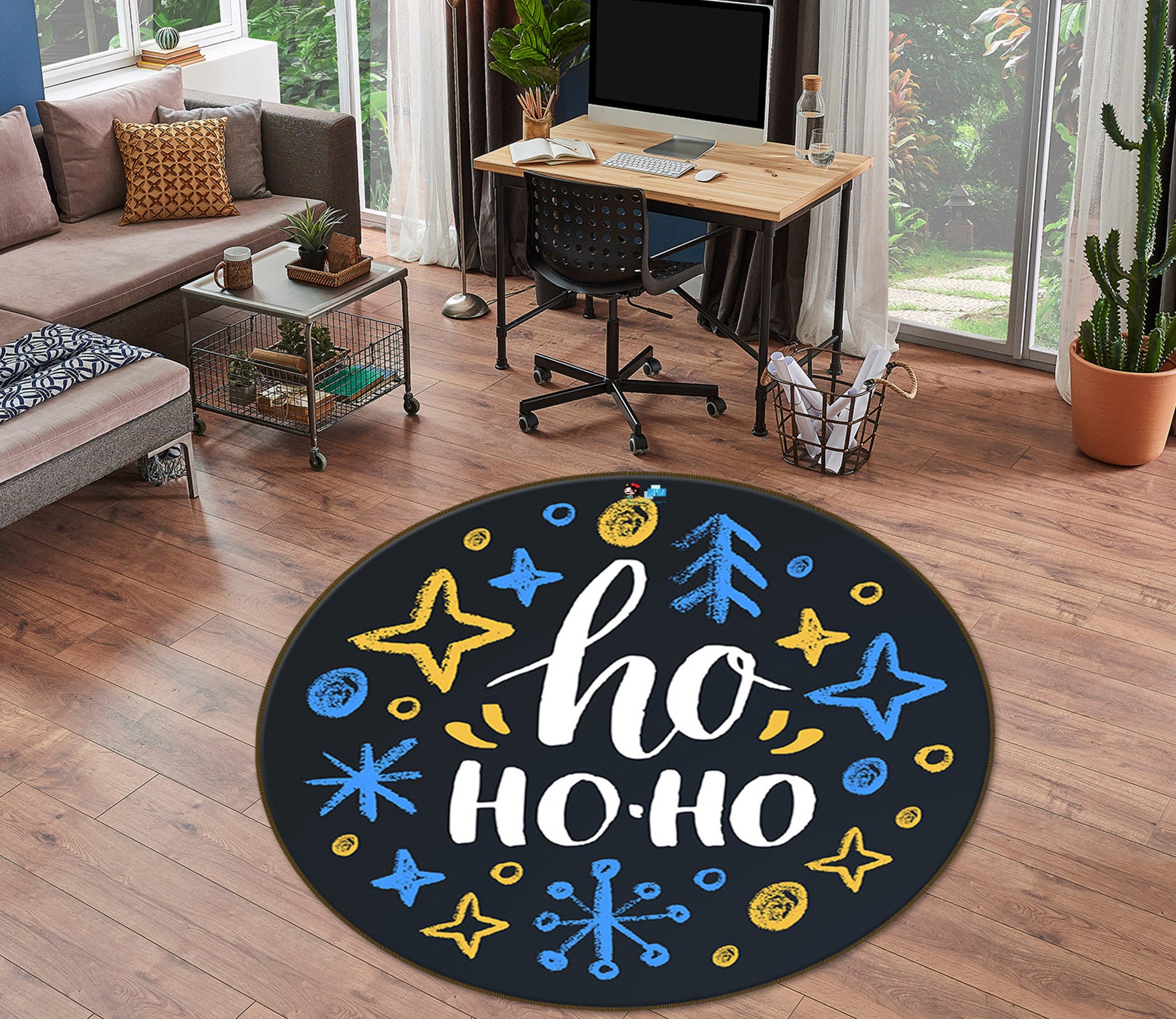 3D Snowflake Letters 75006 Round Non Slip Rug Mat
