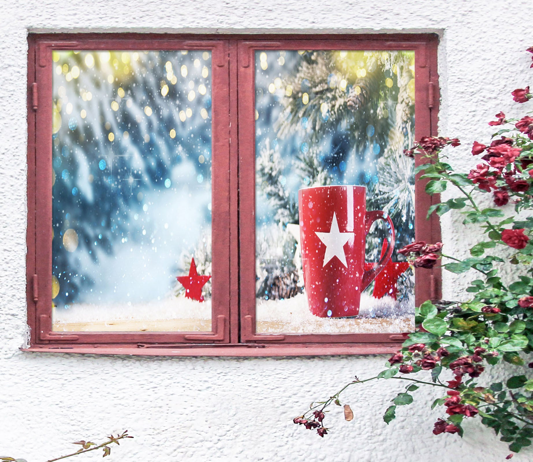 3D Snow Red Cup 43002 Christmas Window Film Print Sticker Cling Stained Glass Xmas