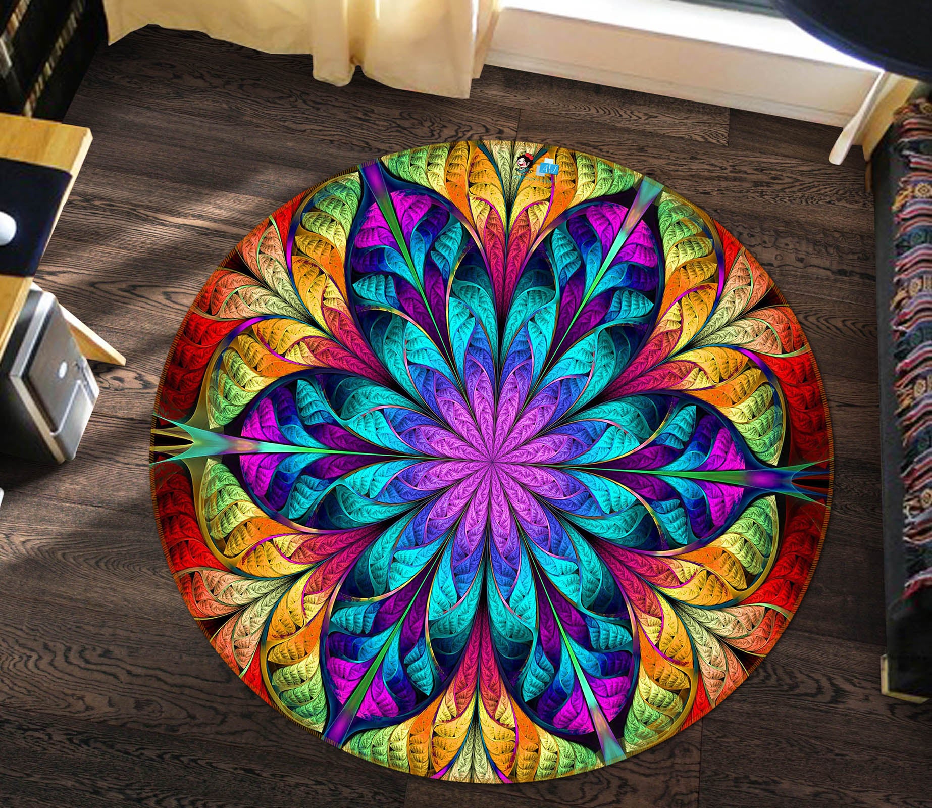 3D Color Kaleidoscope Pattern 71253 Round Non Slip Rug Mat
