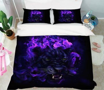 3D Purple Flame Tiger 109 Bed Pillowcases Quilt