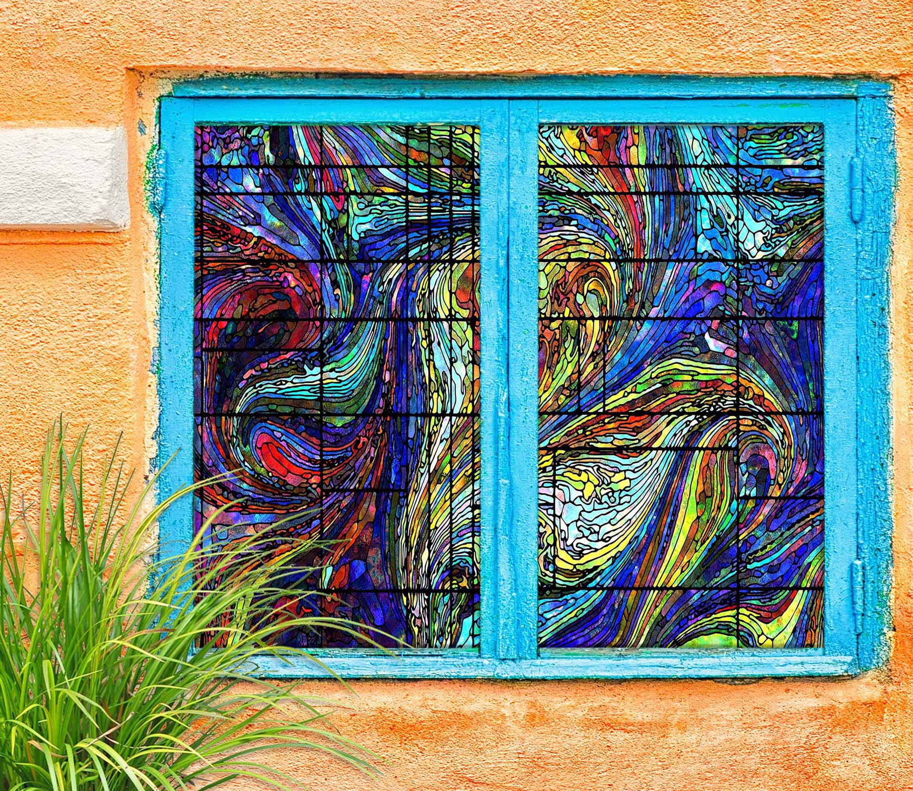 3D Blue Curved Abstract 038 Window Film Print Sticker Cling Stained Glass UV Block