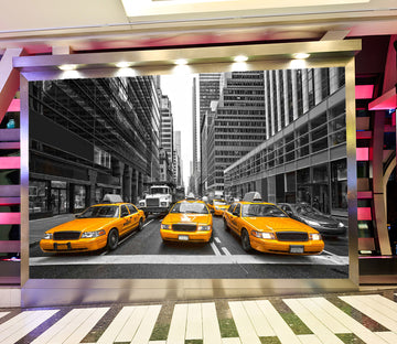 3D Yellow Taxi 307 Vehicle Wall Murals