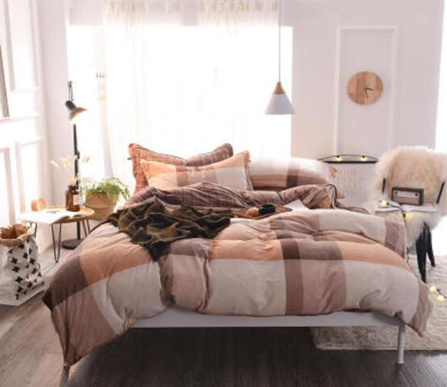 3D Khaki Check 20084 Bed Pillowcases Quilt
