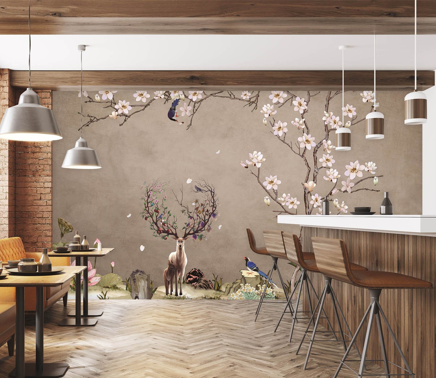 3D Flower Deer 1440 Wall Murals Wallpaper AJ Wallpaper 2 