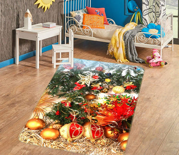 3D Golden Ball Pendant 55039 Christmas Non Slip Rug Mat Xmas