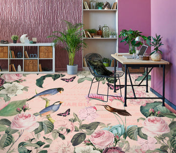 3D Pink Flower Bird Butterfly 10045 Andrea Haase Floor Mural