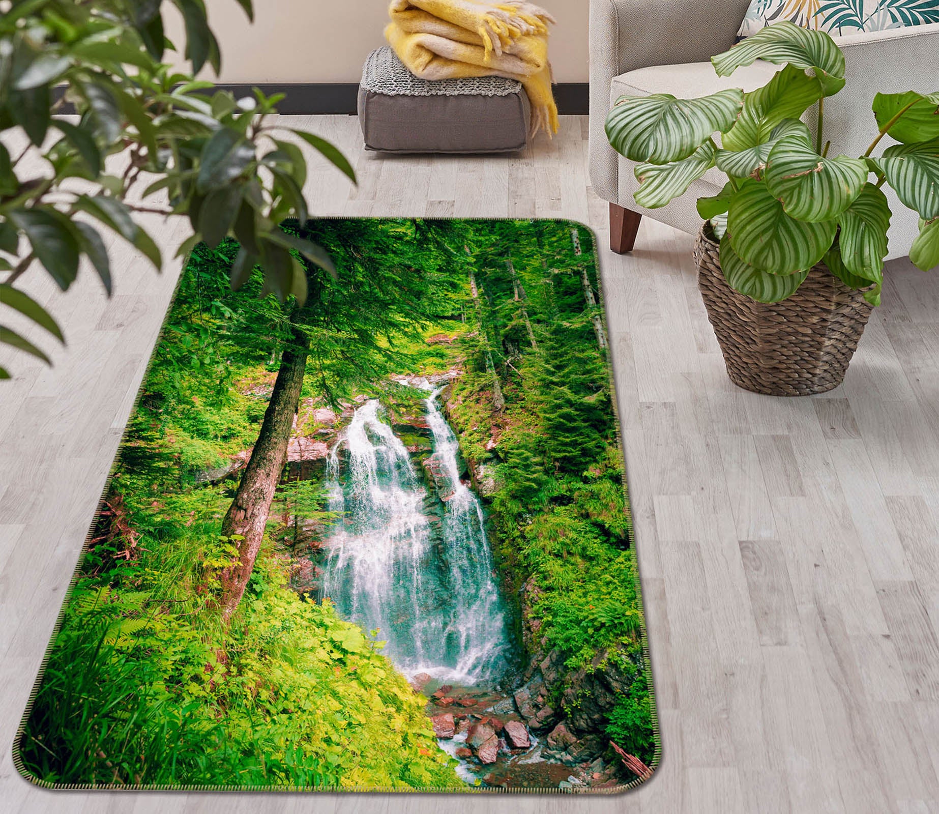 3D Jungle Waterfall 26195 Non Slip Rug Mat