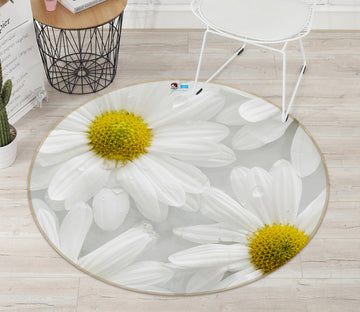 3D White Flowers 74037 Round Non Slip Rug Mat