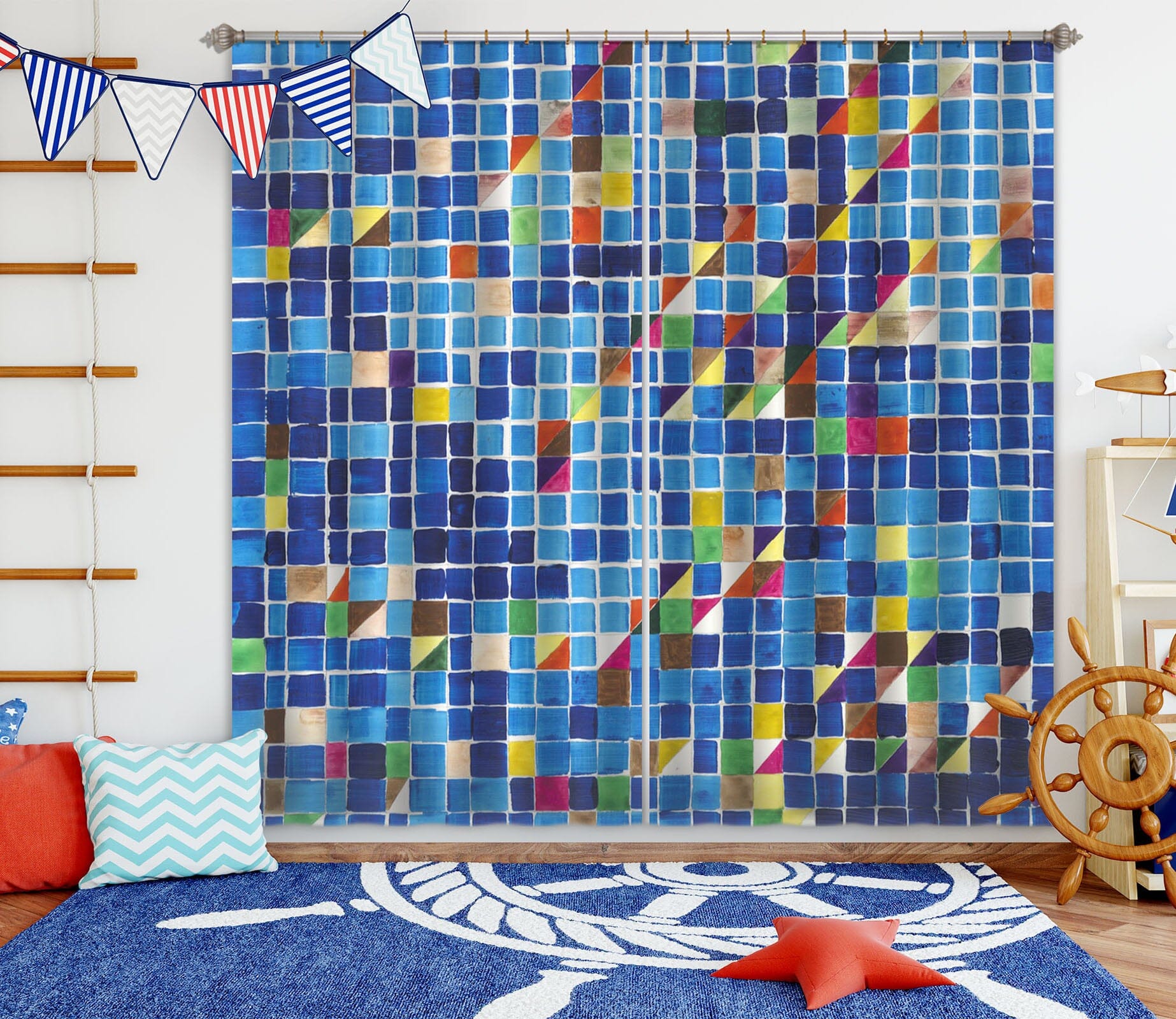 3D Blue Square 278 Allan P. Friedlander Curtain Curtains Drapes Curtains AJ Creativity Home 