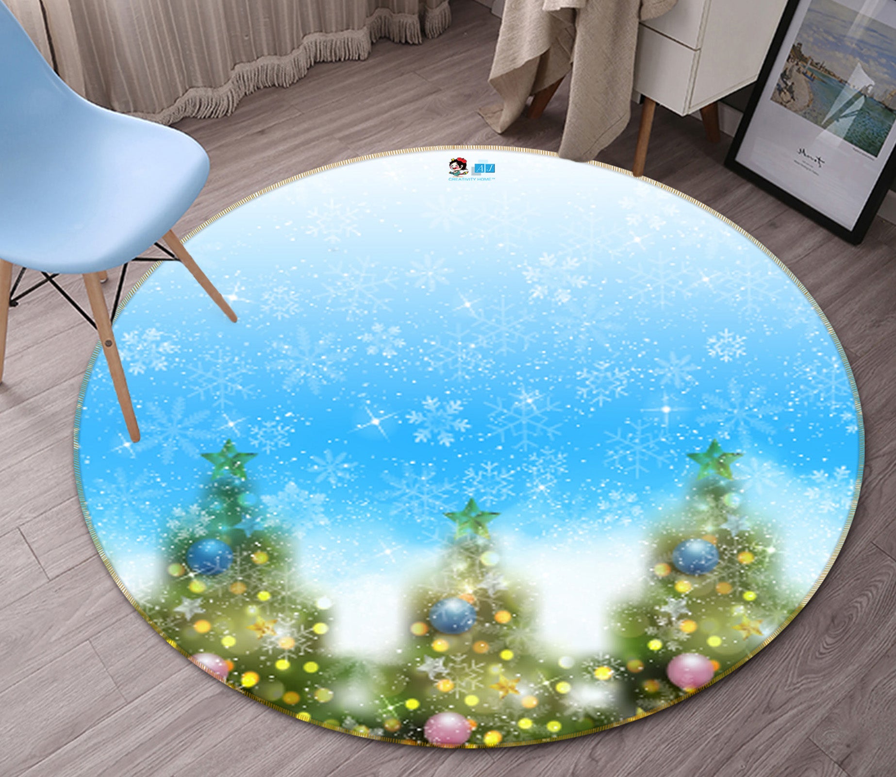 3D Tree 54178 Christmas Round Non Slip Rug Mat Xmas