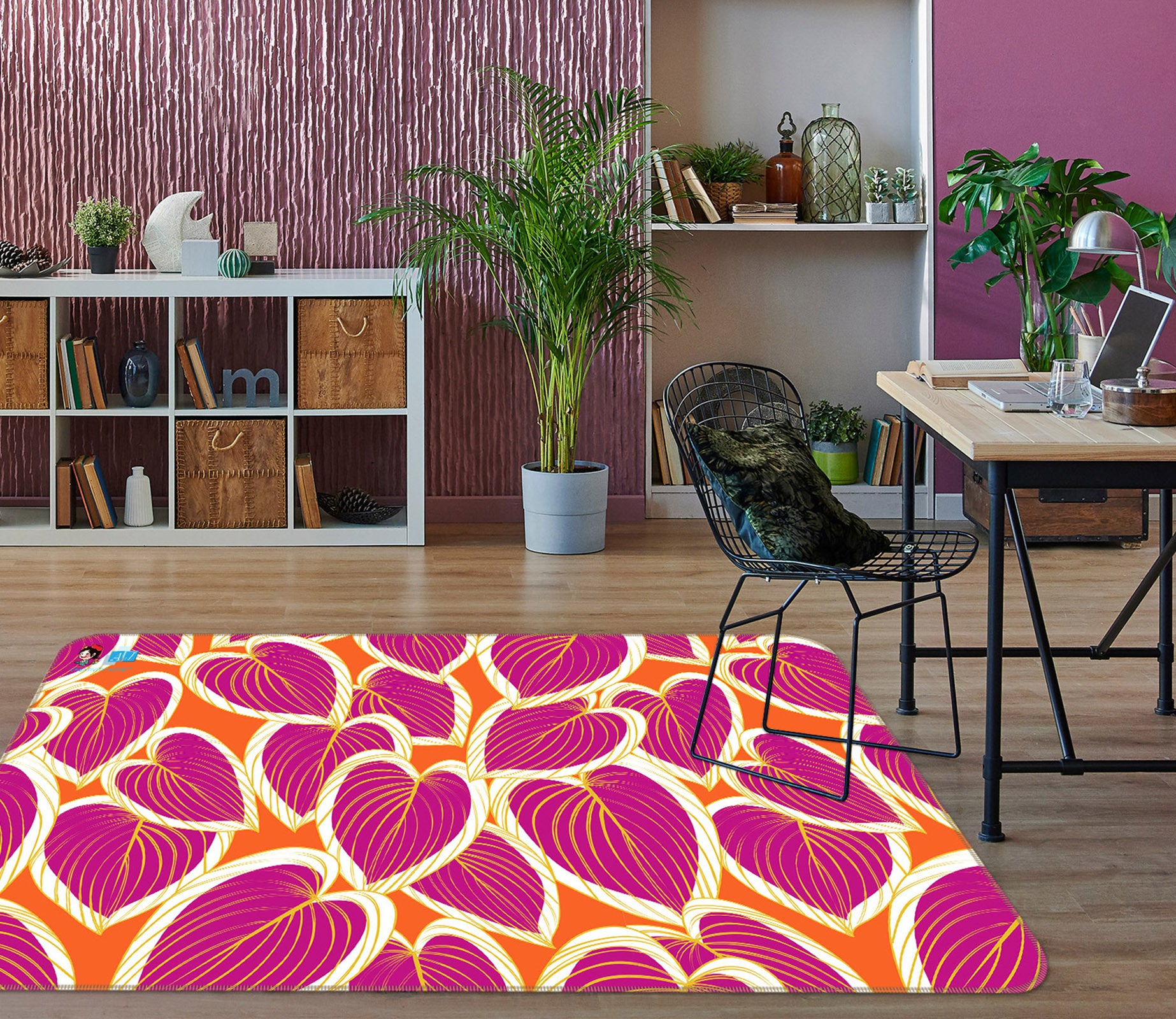 3D Red Heart Leaf Pattern 10757 Kashmira Jayaprakash Rug Non Slip Rug Mat