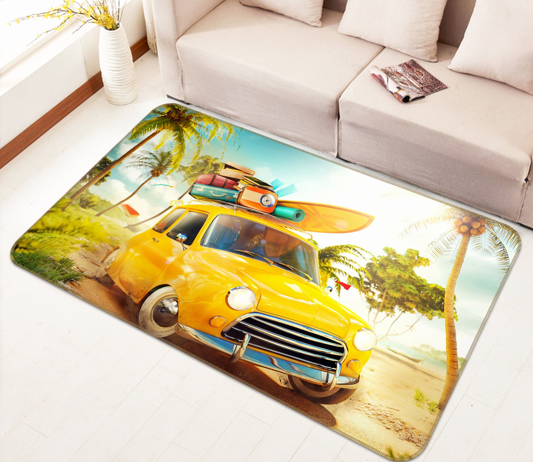3D Yellow Car 67198 Vehicle Non Slip Rug Mat