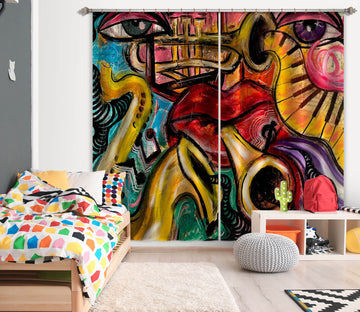 3D Retro Graffiti 375 Jacqueline Reynoso Curtain Curtains Drapes