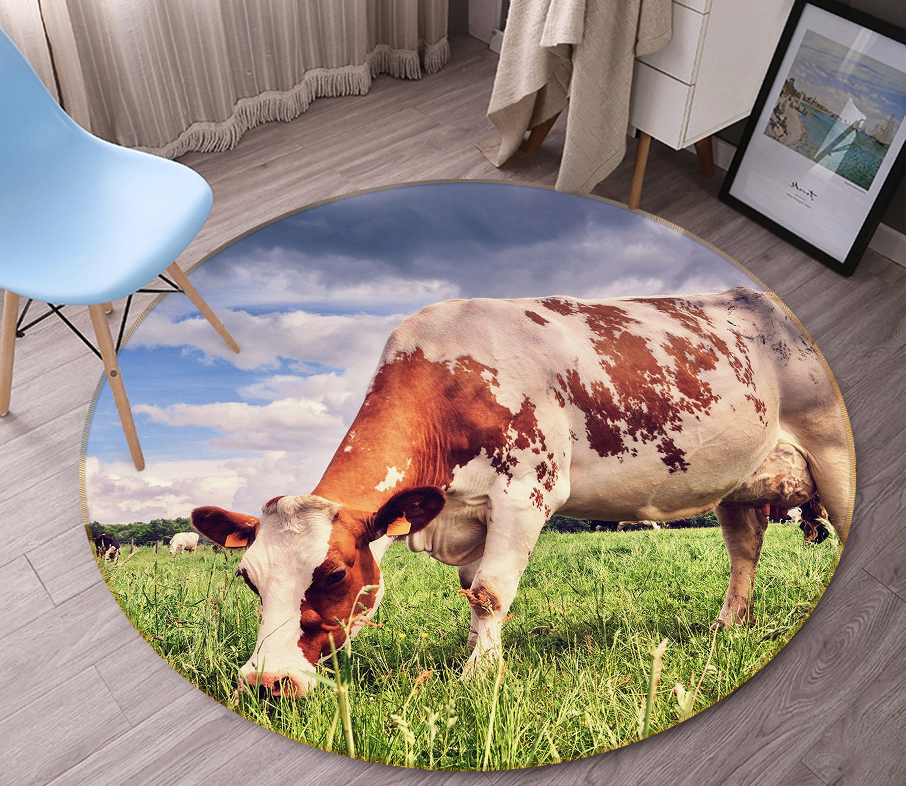 3D Cows 37171 Animal Round Non Slip Rug Mat