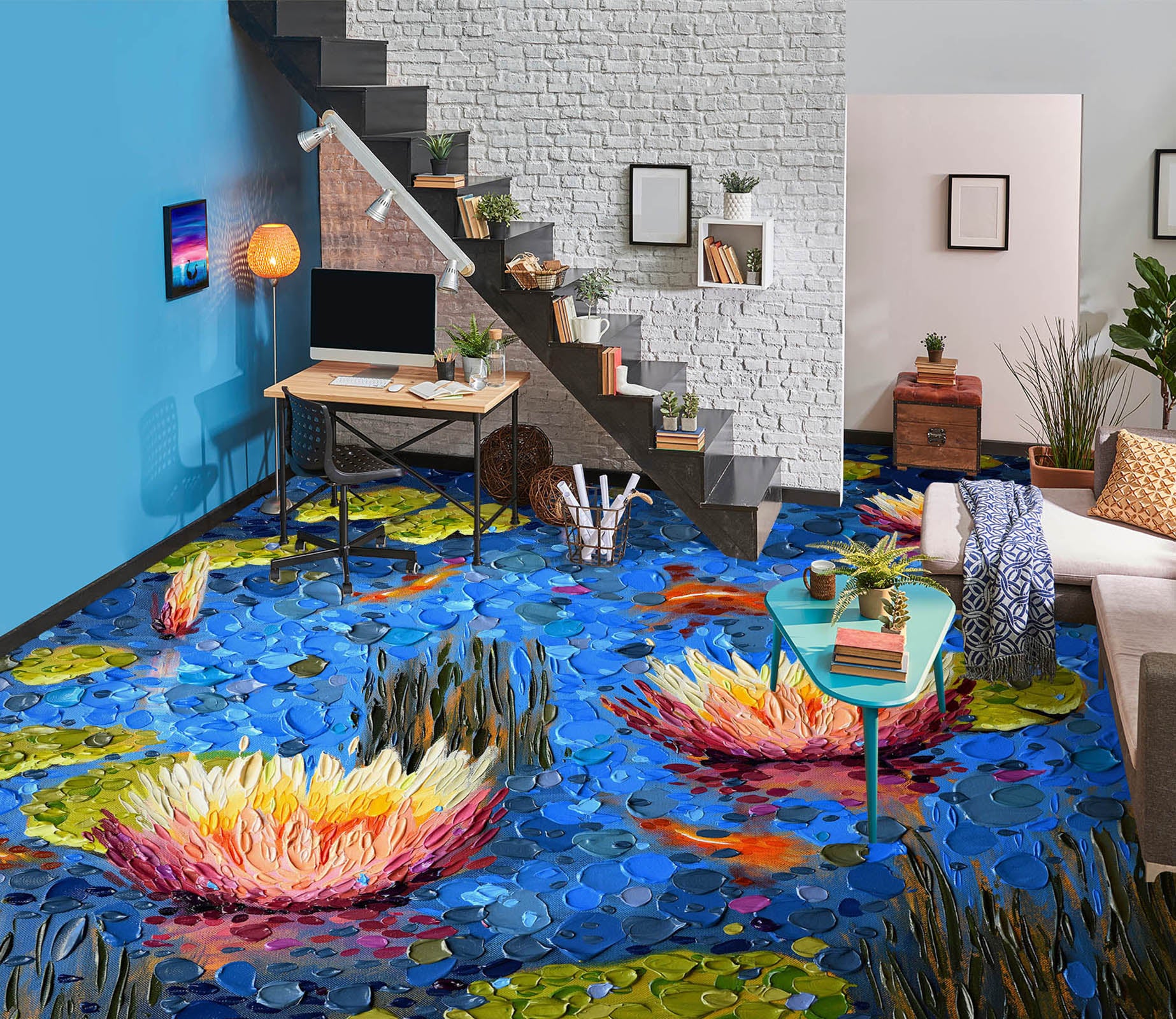 3D Lotus Pond 102156 Dena Tollefson Floor Mural
