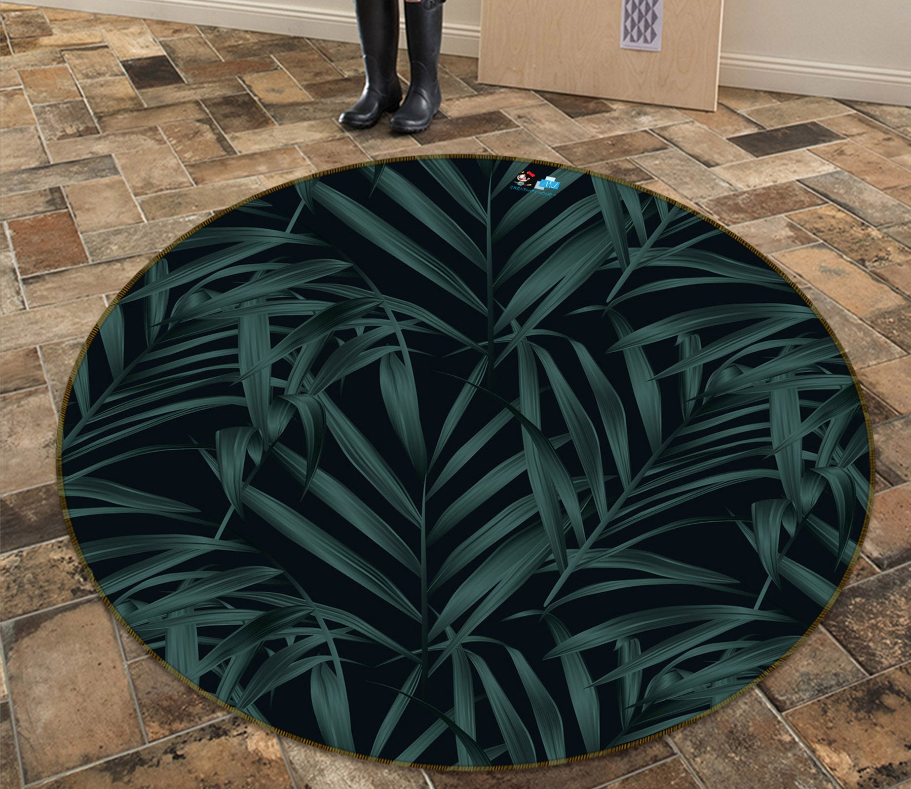 3D Leaves 69231 Round Non Slip Rug Mat