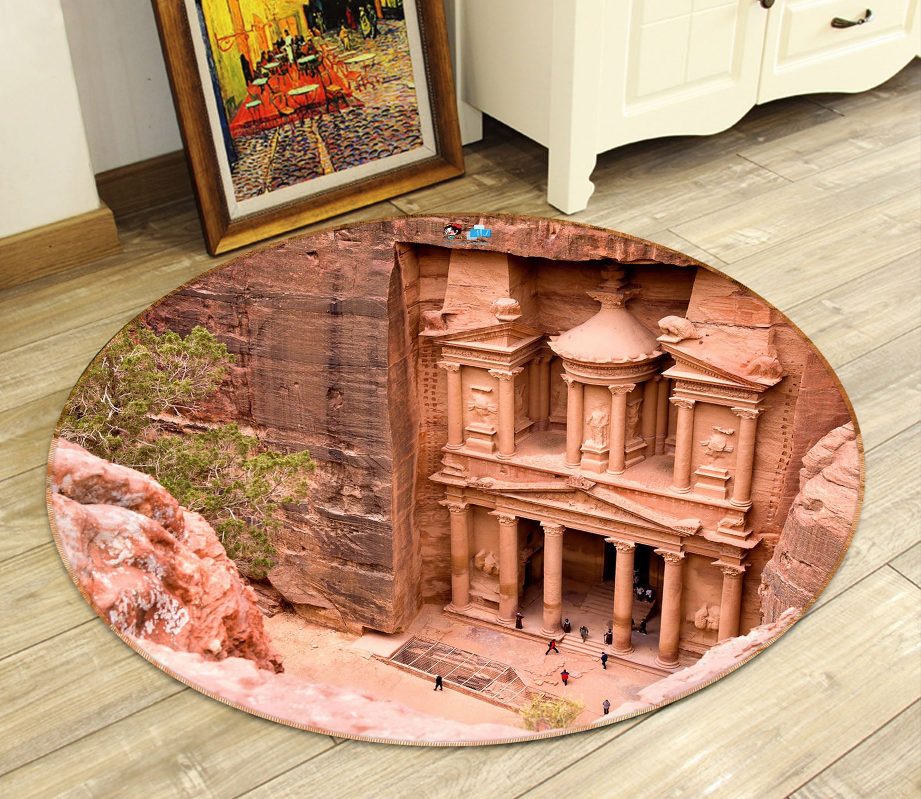 3D Mountain Stone Carving 74002 Round Non Slip Rug Mat