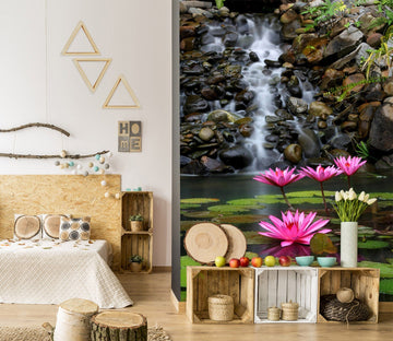 3D Waterfall Lotus 1399 Wall Mural Wall Murals Wallpaper AJ Wallpaper 2 
