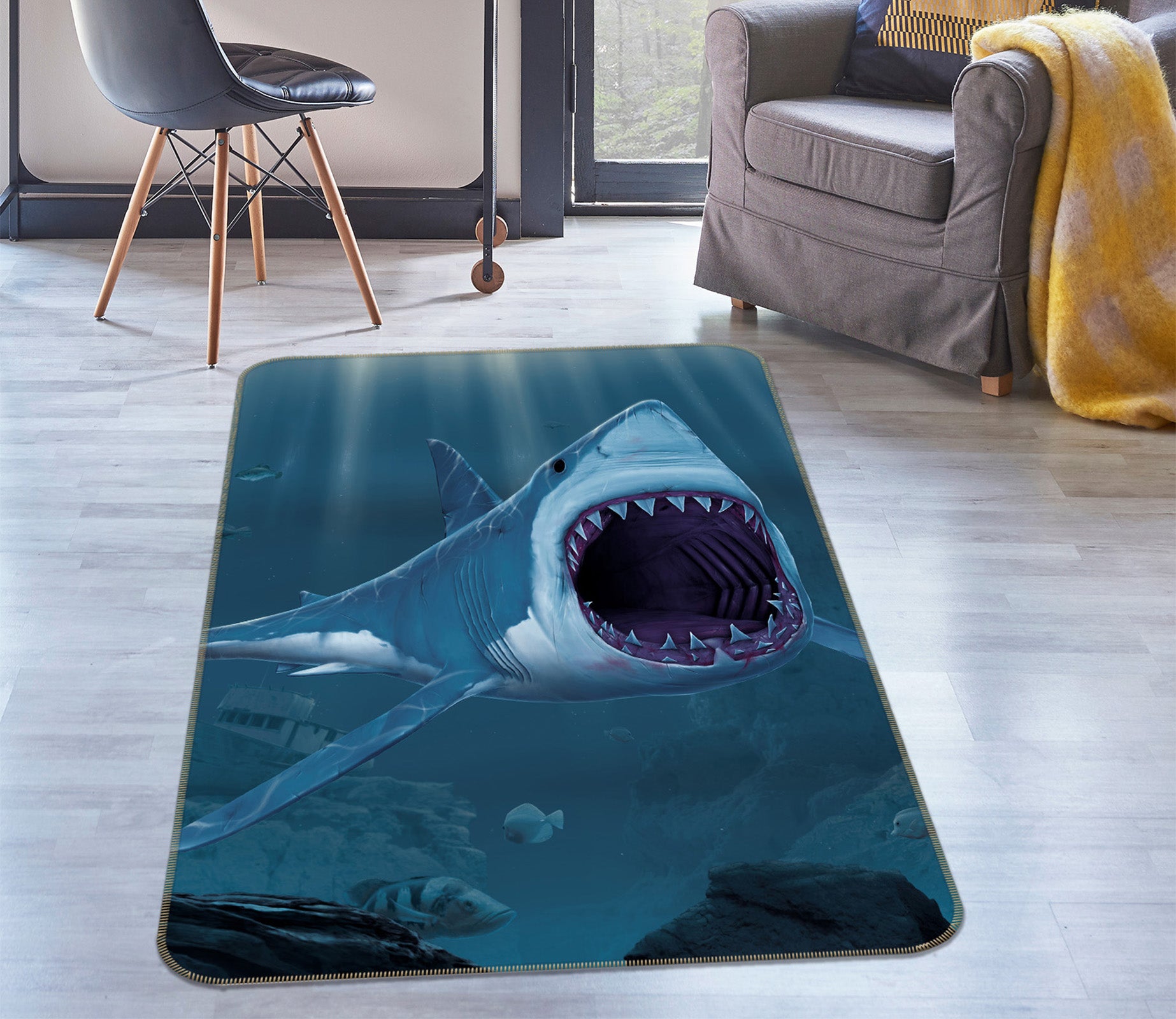 3D Shark 84254 Vincent Hie Rug Non Slip Rug Mat