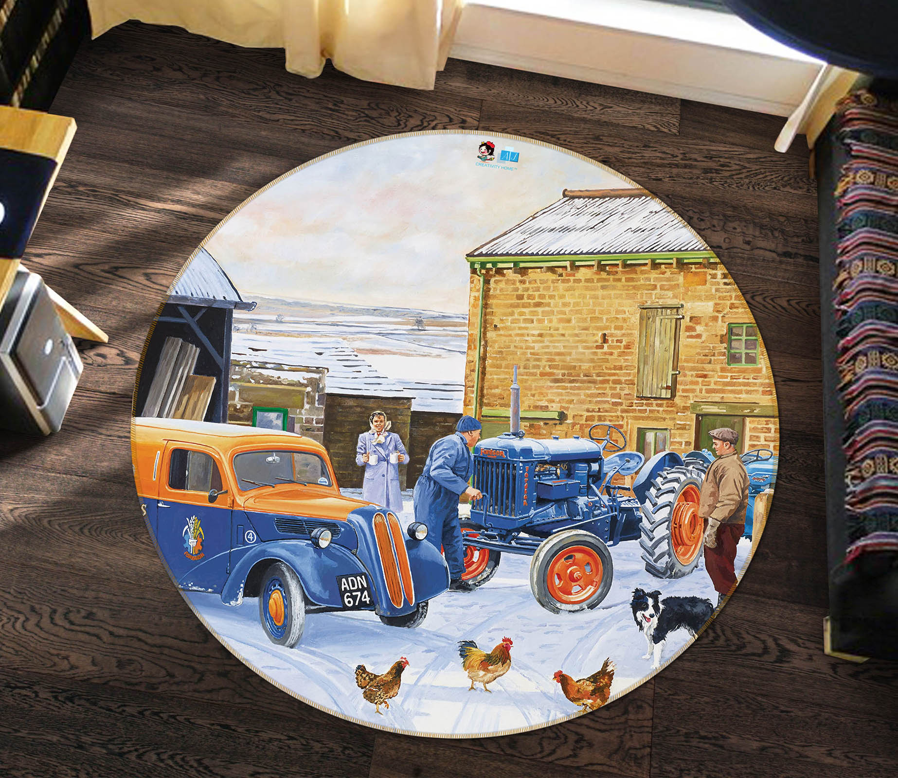 3D Snowfield Car 8912 Trevor Mitchell Rug Round Non Slip Rug Mat