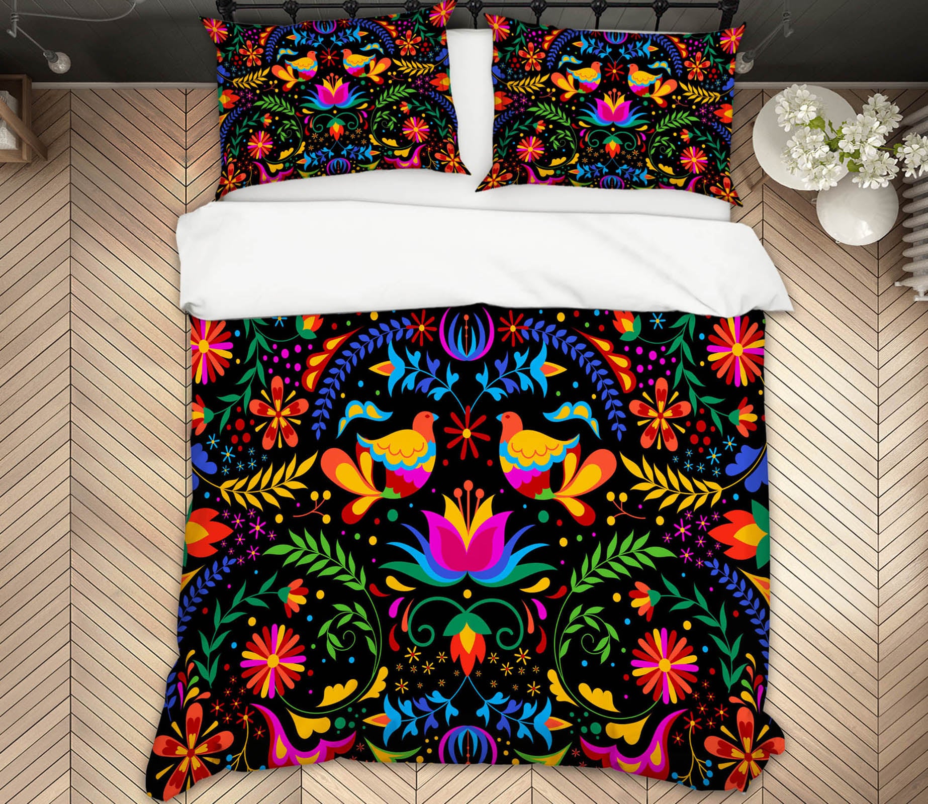 3D Color Bird Flowers 60188 Bed Pillowcases Quilt