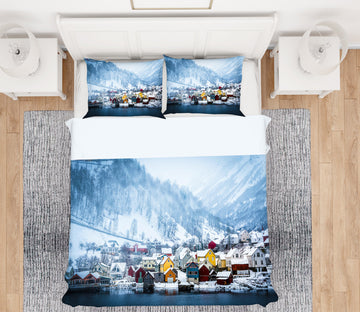 3D Snow Mountain Houses 59131 Bed Pillowcases Quilt