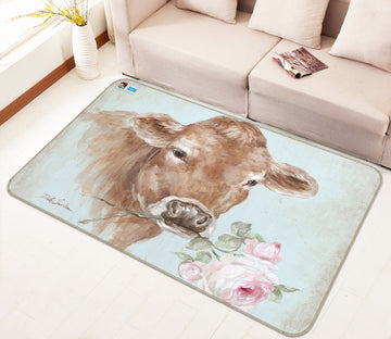 3D Cow And Flower 0200 Debi Coules Rug Non Slip Rug Mat