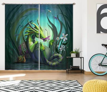 3D Green Dragon 102 Rose Catherine Khan Curtain Curtains Drapes Curtains AJ Creativity Home 