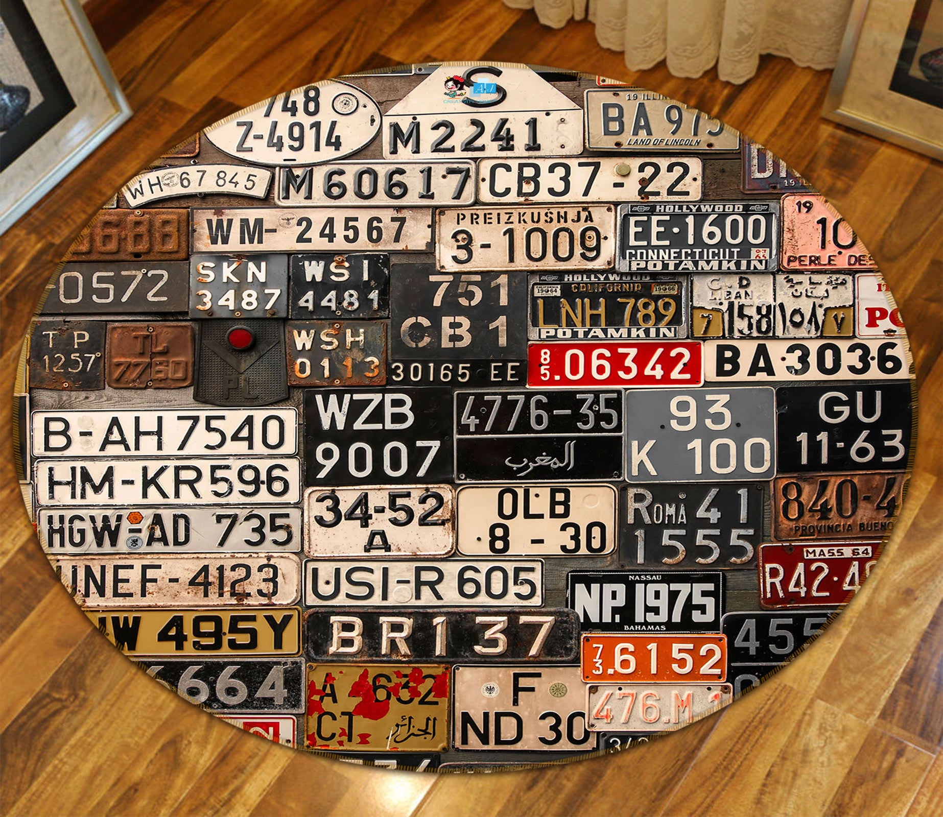 3D License Plate 80199 Round Non Slip Rug Mat