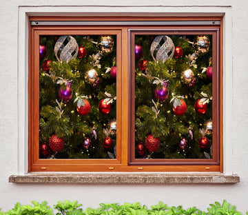 3D Christmas Tree Red Balls 43131 Christmas Window Film Print Sticker Cling Stained Glass Xmas