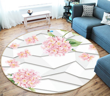 3D Pink Flower 66162 Round Non Slip Rug Mat