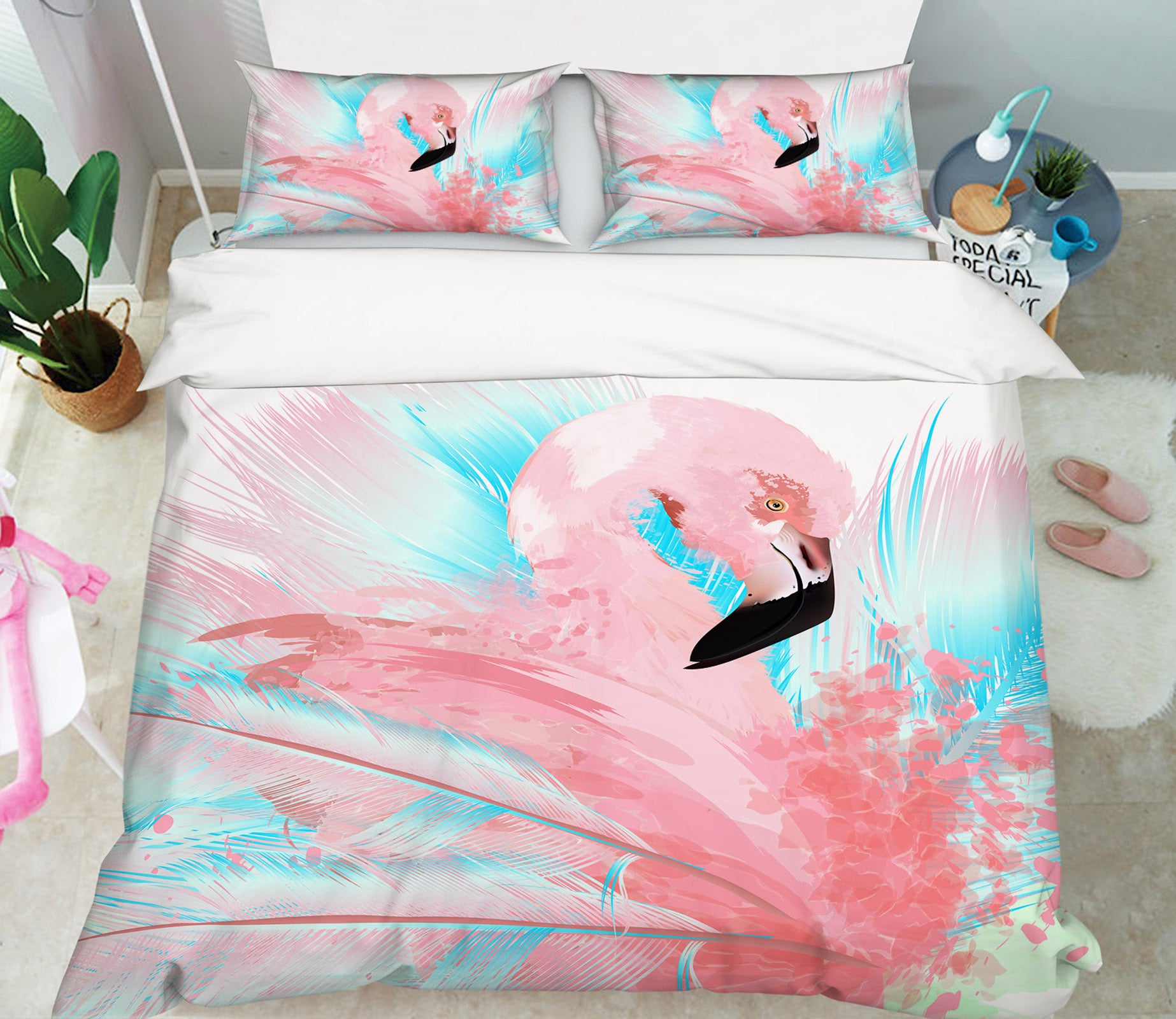 3D Flamingo 15064 Bed Pillowcases Quilt